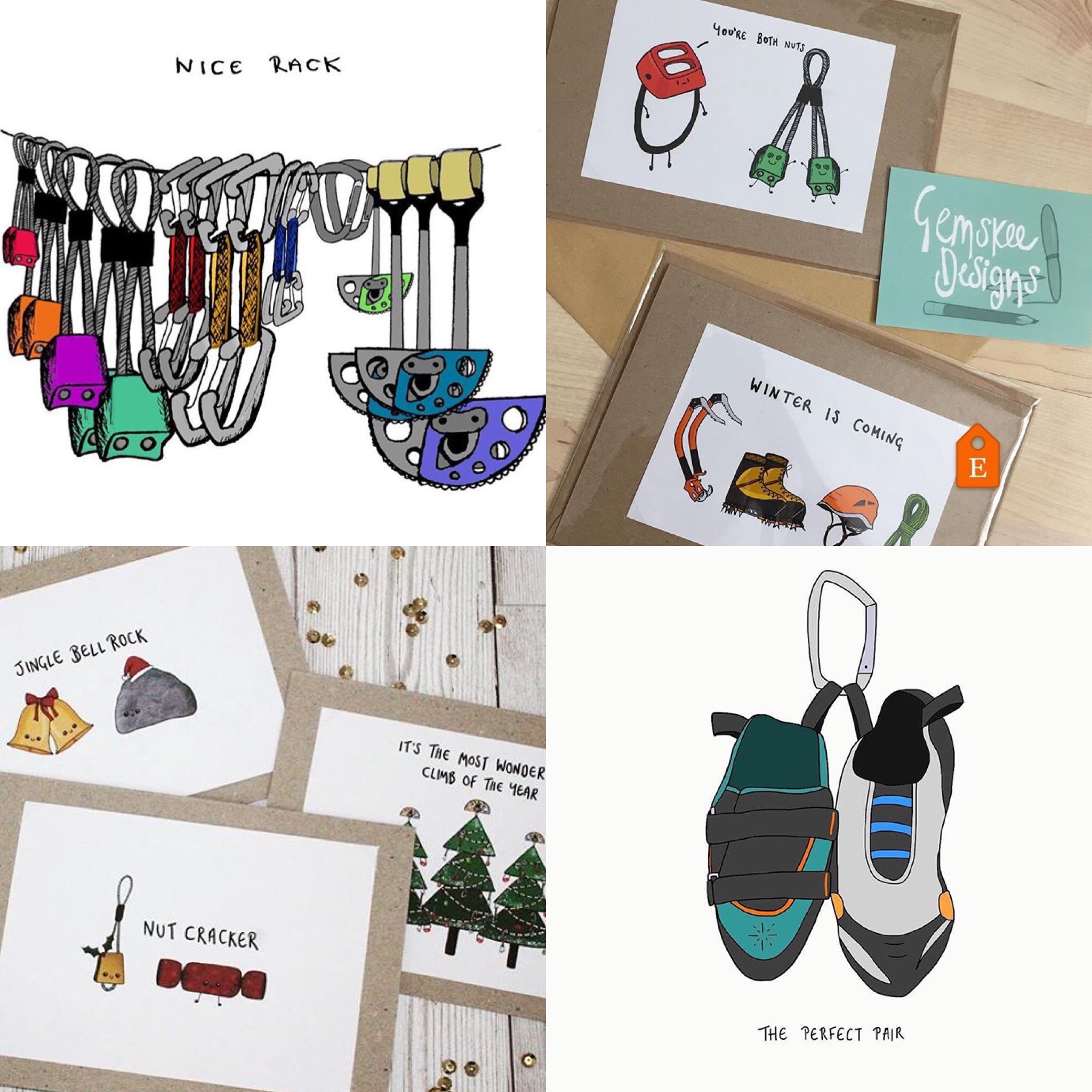 Cute climbing puns on cards