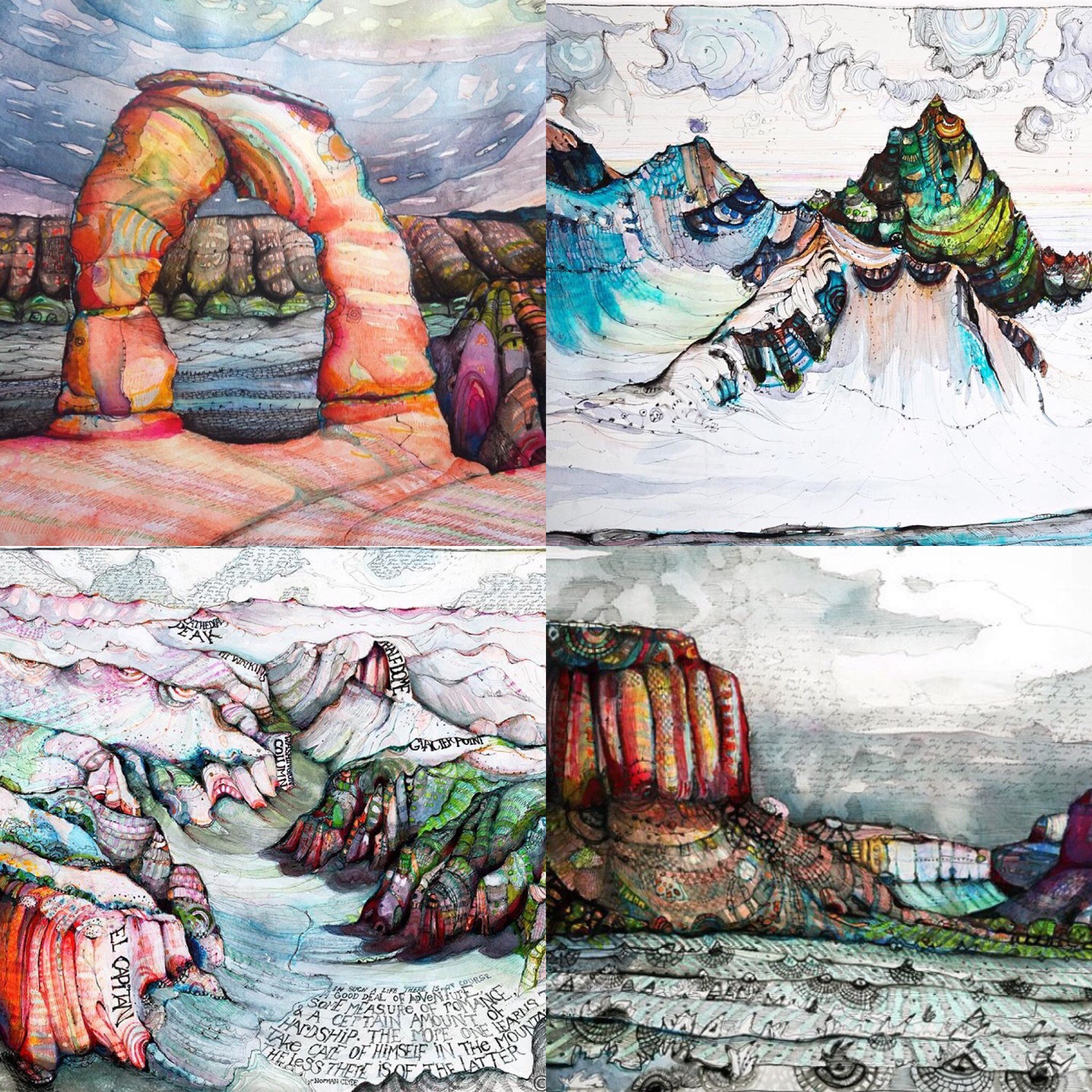 Watercolors of outdoor landmarks