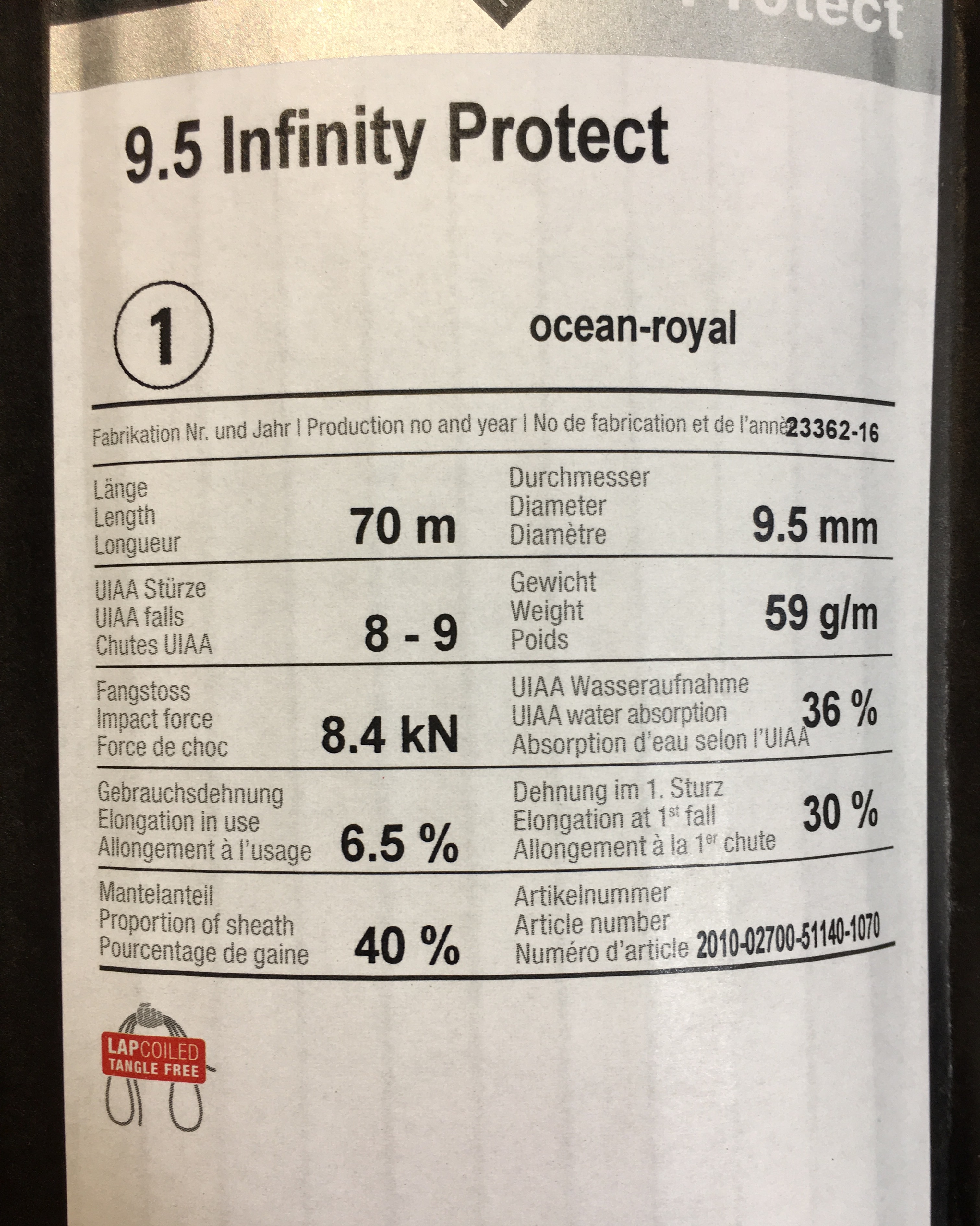 UIAA Safety Rating on a climbing rope