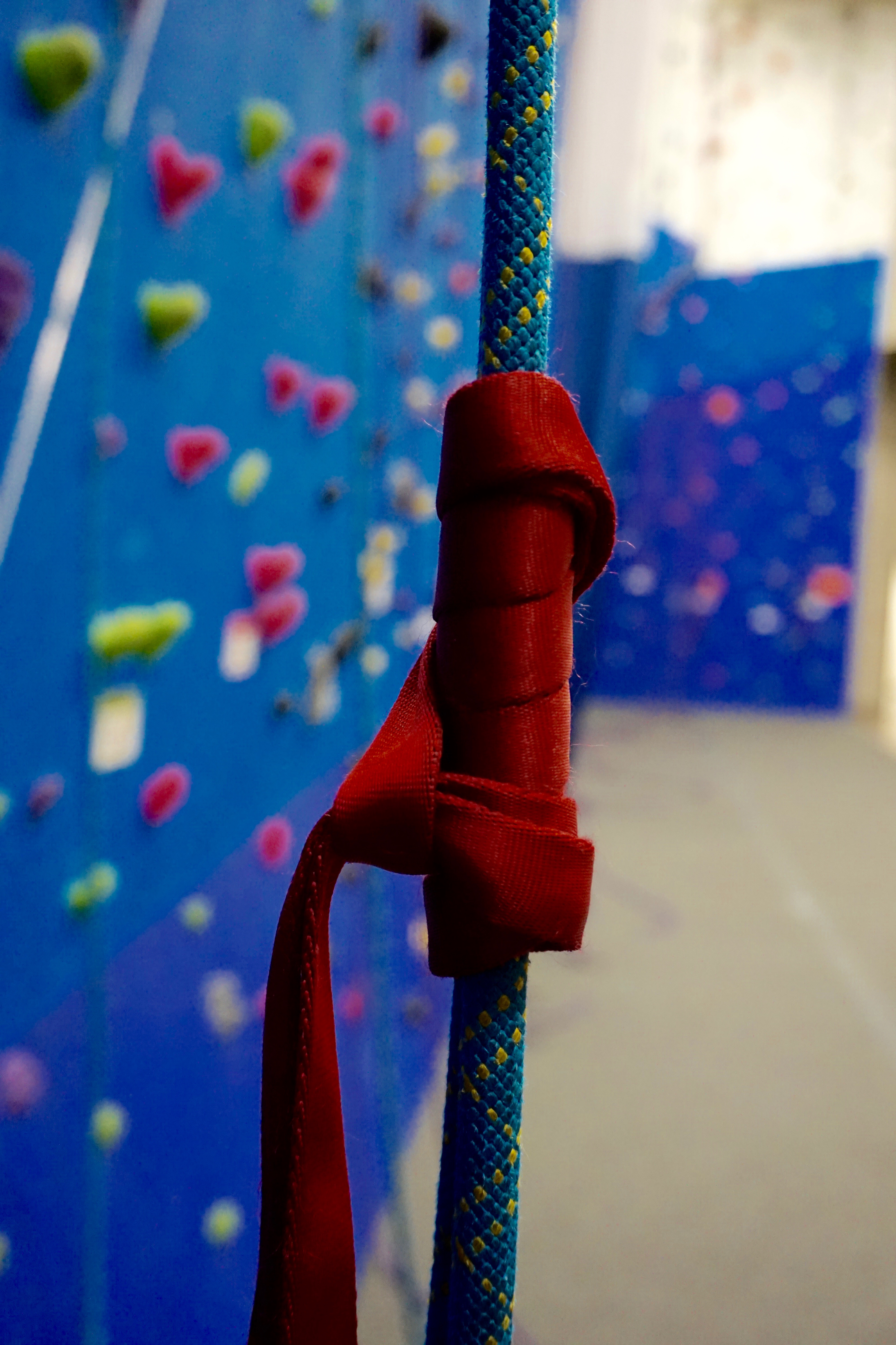 A climbing hitch tied with a nylon sling
