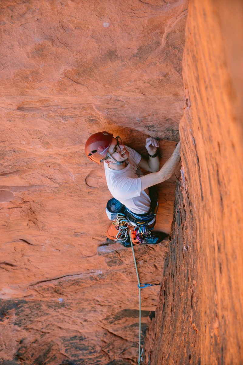 What's trad climbing - a climber ascending a rock